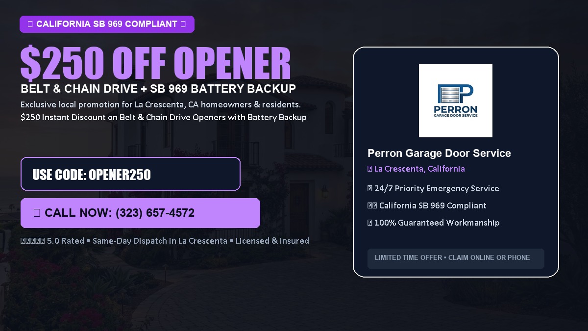 $250 OFF Smart Garage Door Opener Installation (Belt & Chain Drive with California SB 969 Battery Backup) in La Crescenta, CA